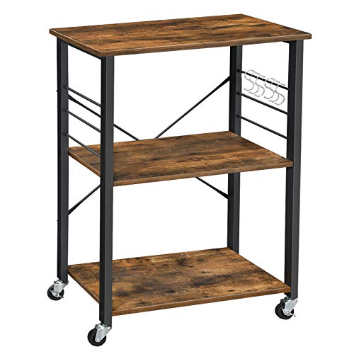 VASAGLE BRYCE Serving Cart, 3-Tier Kitchen Utility Cart on Wheels with Storage, for Living Room, Accent Furniture with Steel Frame, Industrial, Rustic Brown and Black ULRC78X