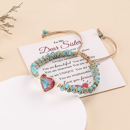 Daughter-in-Law Gift Birthday Jasper Heart Bracelet Adjustable Imperial Stone Beaded Braided Handmade Bracelet for Women Birthday Anniversary Purple Imperial Jasper Bracelet