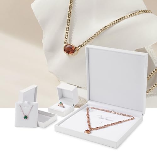 Papten 3 In 1 Jewelry Gift Boxes Jewelry Set Box Necklace Box Necklace Gift Box Jewelry Box Necklace Earring Ring Bracelet Box Gift Boxes For Presents Necklace Boxes For Jewelry Gift (White)