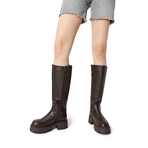 DREAM PAIRS Knee High Boots Women, Comfortable Platform Round-Toe Side Zip Chunky Boots for Women, Sdkb2301w, Black, Size 6