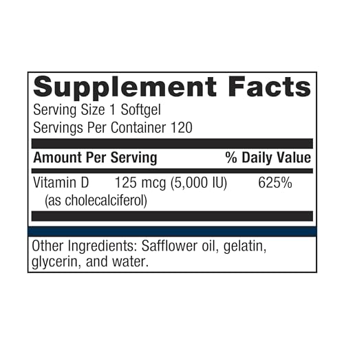 Metagenics Vitamin D3 5000 - for Immune Support, Bone Health & Heart Health* - High Potency Vitamin D - Non-GMO - Gluten-Free - 120 Softgels