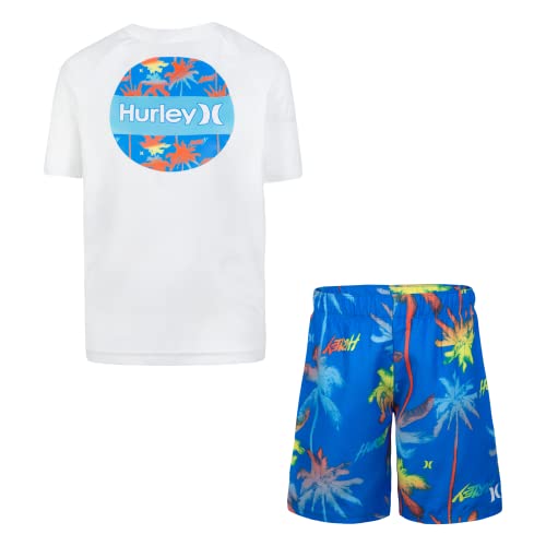 Hurley boys Swim Suit 2-piece Outfit rash guard sets, Fountain Blue, 18 Months US