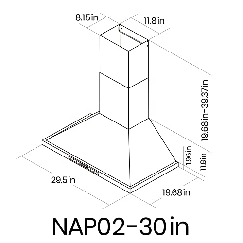 Range Hood, EKON NAP02 Black 900CFM Wall Mount Range Hood Ducted/Ductless Convertible Kitchen Chimney Vent, 4 Speeds Touch Control/Remote,Delay Shut Off Function,Dishwasher-safe Filters (NAP02-30IN)