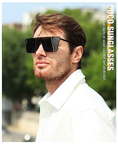 DUCO Square Oversized Fashion Sunglasses for Men Polarized Flat Top UV400 Protection Metal Frame Big Large DC3055