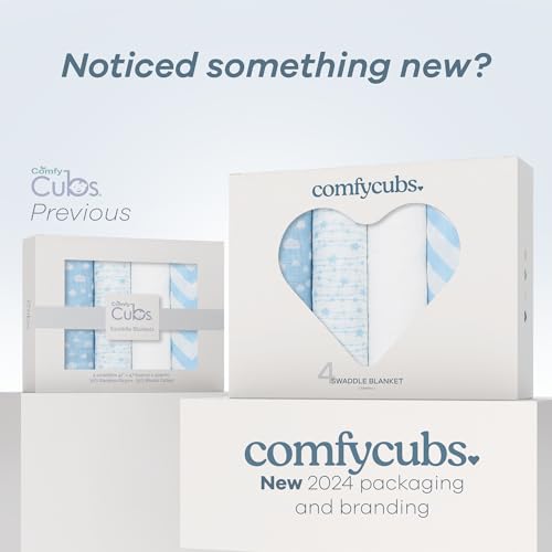 Comfy Cubs Muslin Swaddle Blankets Neutral Receiving Blanket Swaddling, Wrap for Boys and Girls, Baby Essentials, Registry & Gift (Blue)