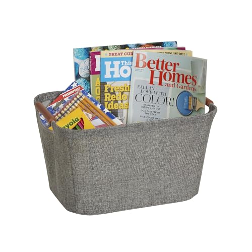 Household Essentials 601 Medium Shelf Basket with Wood Handles | Multi-Purpose Home Storage Bin | Brown Coffee Linen, Medium, Cocoa