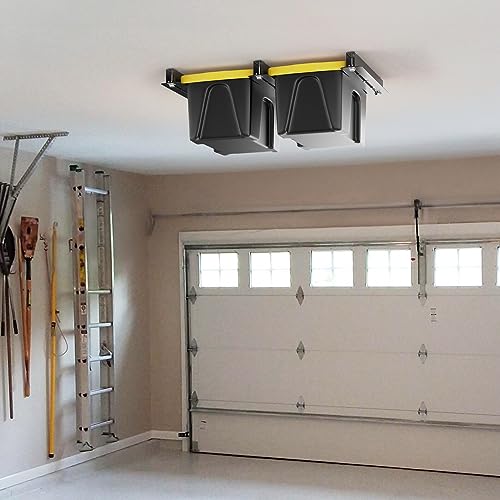 TORACK Garage 16" Studs Ceiling Bin Storage Rack, Overhead Tote Storage Rail System Heavy Duty Adjustable Tote Slide Garage Storage System(for 2 Bins, Bins are not included)