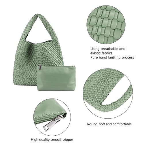 LMKIDS Women Vegan Leather Hand-Woven Tote Handbag Fashion Shoulder Top-handle Bag All-Match Underarm Bag with Purse (L-Purple)