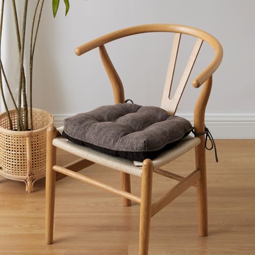 IPYNBAP Chair Cushions for Dining Chairs Set of 2, Indoor Kitchen Chair Cushions with Ties and Non Slip Backing, Tufted Shredded Memory Foam Kitchen Chair Pads, 15.5" x 15.5" x 4", Brown