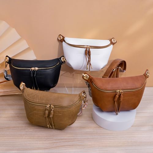 Fanny Pack Crossbody Bags for Women Vegan Leather Belt Bag Waist Pack Causal Chest Bum Bag With 2 Straps Nude Pink