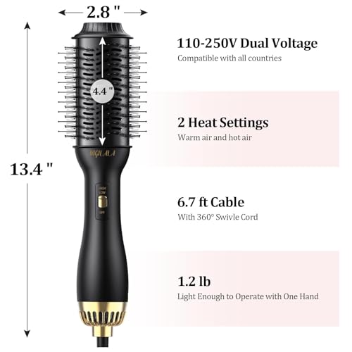 110~250V Dual Voltage Hair Dryer Brush for International Travel, EU/UK Plug Adapter & Travel Case Included, Europe Travel Essentials for Women