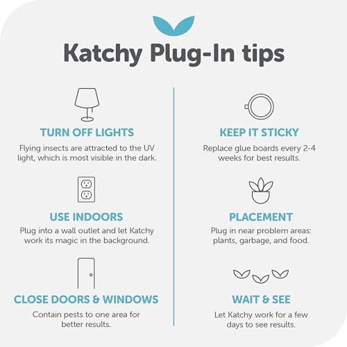 KATCHY Indoor Plug-in Insect Trap - Catcher & Killer for House Flies, Mosquitoes, Fruit Flies, Gnants, and Mosquitos - Chemical-Free, Eco-Friendly, Easy to Clean (1 Pack with 4 Glue Boards)