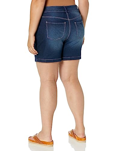 Women's High Rise Plus Size Essential 2-Button Side Slit Hem Shorts, Light Blue Rips, 14W