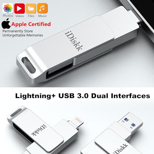 App*le Mfi Certified 128GB iDiskk Photo Storage Stick iPhone USB Storage Flash Drive for iPhone USB Storage Photo Saver Flashdrive for Mac,iPad,PC Thumb Drive for iPhone Photos Videos Auto Backup