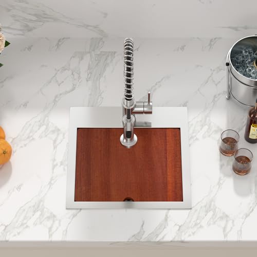 Sarlai 15 Bar Sink Drop In -15x15 Inch Kitchen Bar Sink Stainless Steel 16 Gauge Ledge Workstation Single Bowl Topmount Kitchen RV Wet Bar Outdoor Camper Small Drop Sink