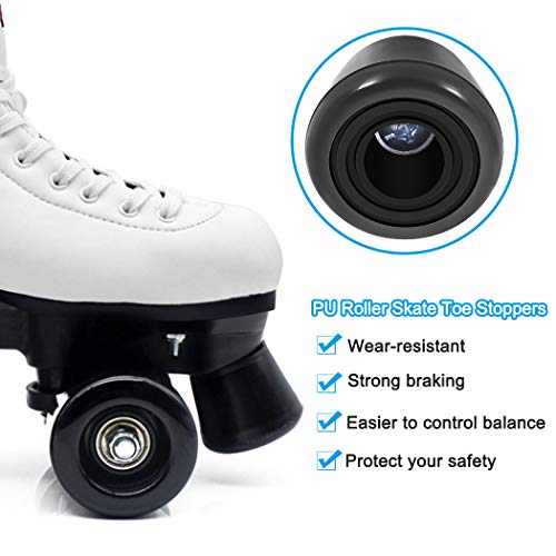 Tanzfrosch 8 Pack Roller Skate Wheels with Bearings Installed and 2 Toe Stoppers for Double Row Skating, Quad Skates and Skateboard Outdoor or Indoor Use, 32mm x 58mm 82A (Black)