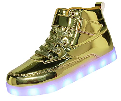 Voovix Kids LED Light Up Shoes USB Charging Flashing High-top Sneakers for Boys and Girls Child Unisex(White,US4.5/CN37)