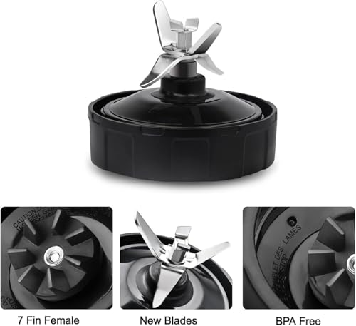2 Pack Ninja Blender Replacement Parts – Premium Grade 7 Fins Ninja Blender Blade for Ninja Blender Cups – Leakproof Sealing Ring (2PCS)