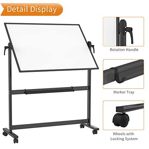 VIZ-PRO Double-Sided Magnetic Mobile Whiteboard, 48 x 32 Inches, Aluminium Frame and Stand