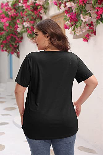 Womens Plus Size Tunic T Shirts Short Sleeve Round Neck Soft Loose Shirts Summer Casual Tops with Pocket Brown