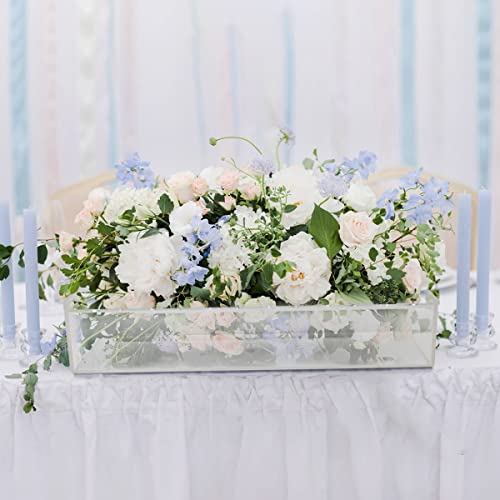 Flower Vase, Acrylic Rectangular Floral Centerpiece, 12 Inches Long Rectangle Decorative Modern Vase for Weddings Home Decor Dining Table(Flowers not Included) (Clear,12 Inch)