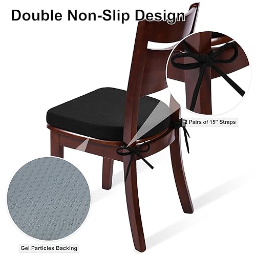 Shinnwa Chair Cushion with Ties for Dining Chairs [17 x 16.5 Inches] Non Slip Kitchen Dining Chair Pad and Seat Cushion with Machine Washable Cover Set of 4 - Teal
