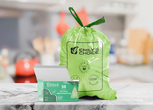 Emily's Choice Heavy Duty Biodegradable Trash Bag Code M (50 Count)with D2W Technology, Custom Fit Trash Bag compatible with Simplehuman Code M trash bins, 45L / 12 Gallons 1.2 MIL / 30 Micron