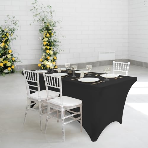 Utopia Kitchen 6ft Spandex Table Cloth Rectangle [2 Pack, Purple] 200GSM Premium Stretch, Lycra, Washable and Wrinkle Resistant Table Cover Fitted for Event, Wedding, Banquet [72Lx30Wx30H Inch]