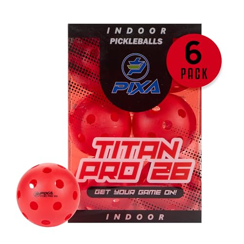 PIXA Titan Pro 26 Injection Molded Indoor Pickleball - USAPA Approved, Tournament Play, Durable Indoor Pickleballs, Consistent Bounce, Smooth Flight, Ideal for Competitive Play- Bright Red, Pack of 6