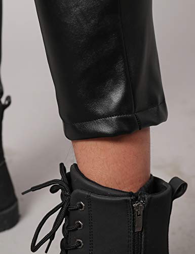 Yeokou Mens Business Casual High Waist Straight Leg PU Faux Leather Biker Pants（Black(Skinny Leg)-30）