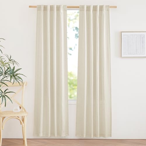 NICETOWN Semi Sheer Linen Curtains 84 inch Length 2 Panels Set, Rod Pocket & Back Tab Privacy Thick Linen Drapes with Light Filtering for Bedroom/Living Room, Off White, W55 x L84, 2 Panels