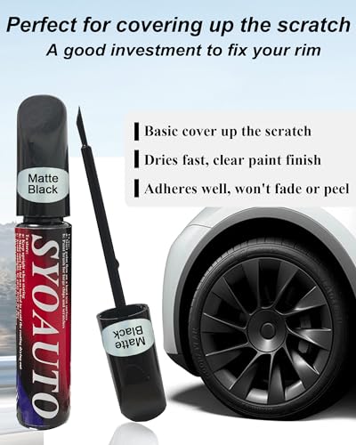 SYOAUTO Matte Black Rim Touch Up Paint For Tesla Model Y 20" Induction Wheel Touch Up Paint Rim Scratch Repair Wheel Paint Curb Rash Paint Pen(Matte/Satin Black)