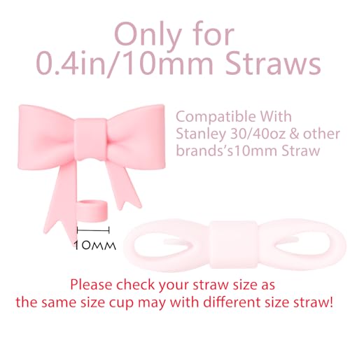 Oddyami Bow Straw Covers Cap Toppers Compatible with Stanley 30&40 oz Tumbler Cups, Cute Pink 10mm Reusable Silicone Straw Topper for Stanley Tumbler with Handle, Stanley Cup Straws Accessories,7Pcs