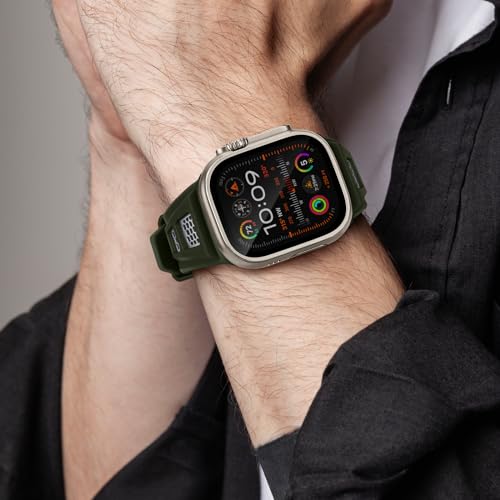 Suitisbest AquaPeak HexaPro Designed for Apple Watch Ultra 2 Band 49mm 45mm 44mm 42mm, Rugged Silicone Sport Band with Stainless Steel Buckle for iWatch Ultra Series 9 8 7 6 5 4 3 SE, Army Green