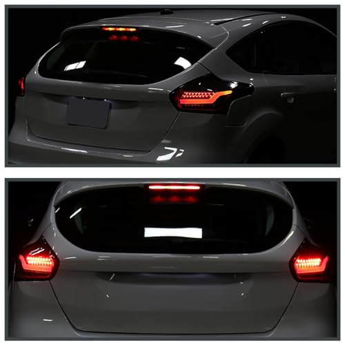 SPEC-D TUNING Black LED Bar Tail Lights Compatible with 2015-2018 Ford Focus SE/ST/Titanium Hatchback, 2016-2018 Ford Focus RS Hatchback, Left + Right Pair Assembly