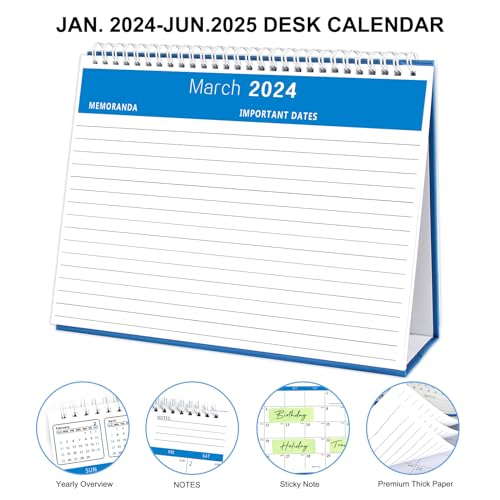 BHR Desk Wall Calendar 2024-2025,Monthly Desk Calendar from January 2024-June 2025,10"×8" Standing Flip Desktop Calendar