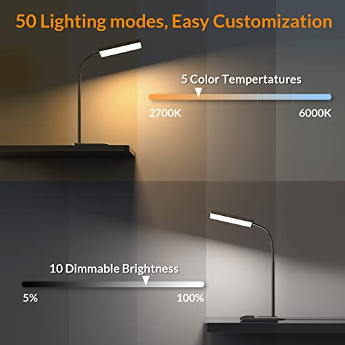 LEPOWER Desk Lamp, 800LM LED Desk Lamp for Home Office, 12W Reading Lamp for Desk, Eye-Caring Light, Touch Table Lamp, Gooseneck Lamp, 50 Lighting Modes, Bright Desk Lamps for Bedroom, Study (Black)