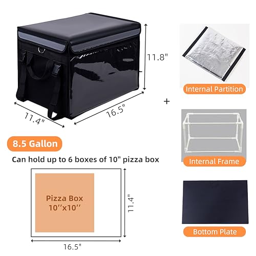 TooCust Insulated Bags For Food Delivery 16.5" x 11.4" x 11.8", Commercial Insulated Food Delivery Bag w/Divider, Waterproof & Foldable Catering Bag Food Deliveries, Delivery Pizza Bags 10 Inches