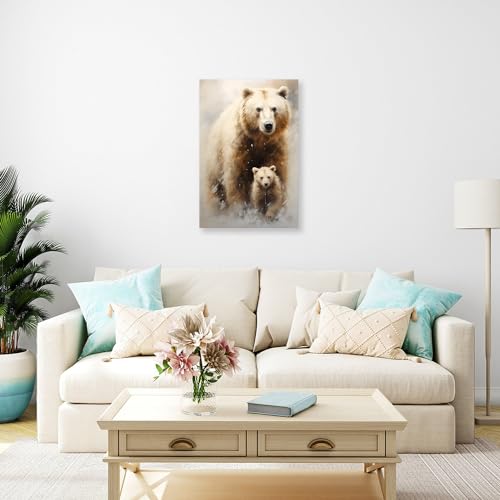 CCWACPP Bear and Cubs Canvas Wall Art Animal Pictures Wall Decor Animals Portrait Painting Print Large Living Room Decor Frame (Bear - 1, 12.00" x 18.00")