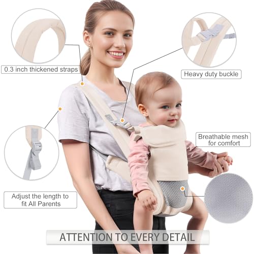 Shiaon Baby Carrier Newborn to Toddler, Cozy Baby Wrap Carrier(7-30lbs), Easily Adjustable Toddler Carrier, Lightweight Baby Holder Carrier, Baby Sling Carrier, Beige