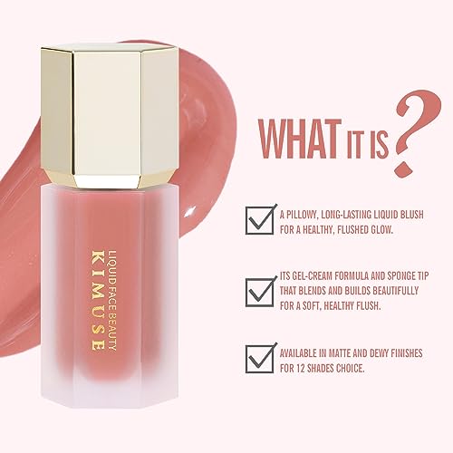 KIMUSE Liquid Blush, Soft Cream Blush Face Blush, Liquid Blush for Cheeks, Long-Wearing Pigmented Blush, Waterproof, Smudge Proof, Dewy Finish