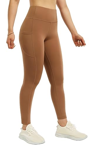 PERSIT Softness Stretchy Workout Leggings - High Waisted Yoga Pants for Women with Pockets Brownish Red