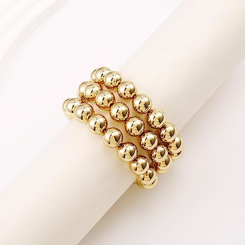 Gold Bangles Bracelet for Women Chunky Curved Stacking Plated Bead Ball Stretchable Bracelets