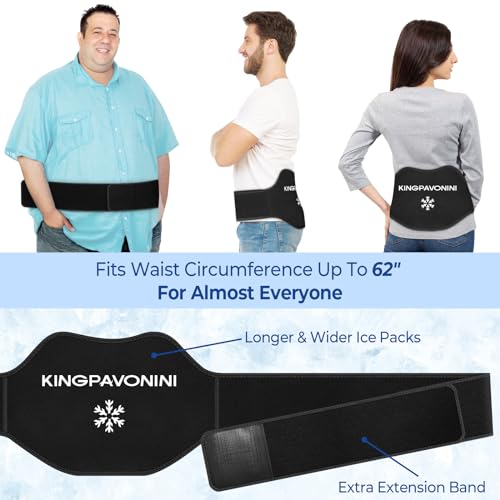 KingPavonini Extra Large Ice Pack for Back Pain Relief with Extension Strap, 2 Pack Reusable Lower Back Gel Ice Pack Wrap for Lumbar Surgery, Sciatica, Herniated Disc, Coccyx Pain, Cold/Hot Therapy