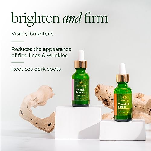 Tree of Life Facial Skin Care Set, Brightening, Firming, Hydrating, Dry Face, Dermatologist Tested - Vitamin C Serum (Brightens) + Retinol Serum (Smooths) - Skin Care Kit, 2 count of 1 Fl Oz