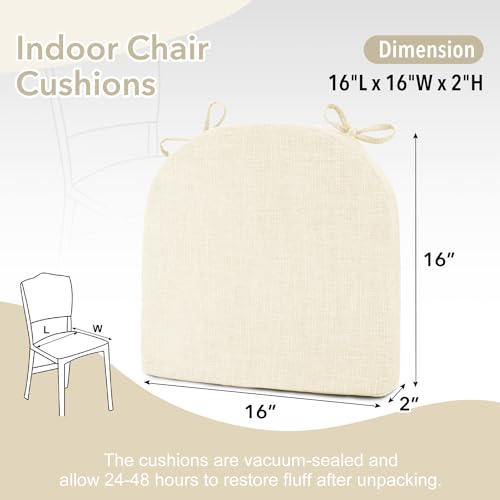 downluxe Indoor Chair Cushions for Dining Chairs, Soft and Comfortable Textured Memory Foam Kitchen Chair Pads with Ties and Non-Slip Backing, 16" x 16" x 2", Red, 4 Pack