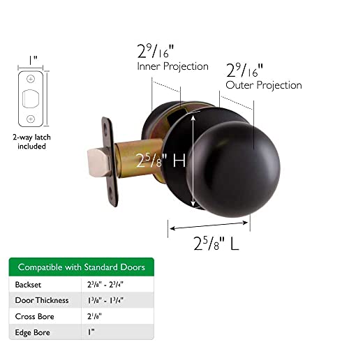 Design House 753442 Cambridge 2-Way Adjustable Passage Door Knob, Oil Rubbed Bronze