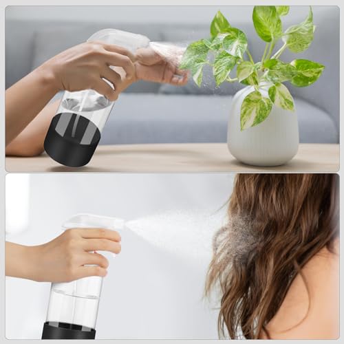 Worldgsb 2 Pack Glass Spray Bottles with Silicone Sleeve, 16 oz Empty Refillable Containers with Adjustable Spray Nozzles, Spray Bottles for Hair, Cleaning Solutions and Plants Black
