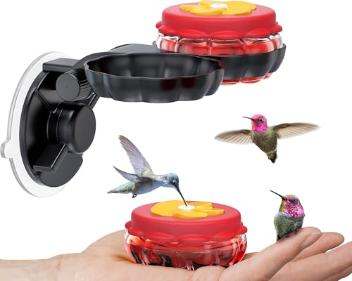 Handheld Small Glass Hummingbird Feeders (Set of 2) with Window Suction Mount Base - Window/Handheld or Tabletop Mini Hummingbird Feeders for Outdoors