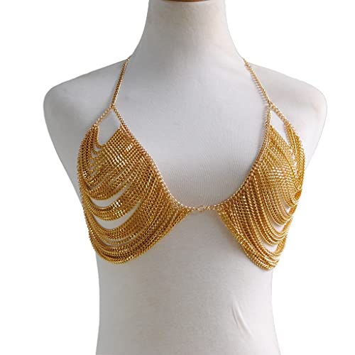 YWCUTE Women's sexy Body Chain Multi layer Chest Chain Fashion bra Chain Accessories Gift Body Jewelry(silver-1015)
